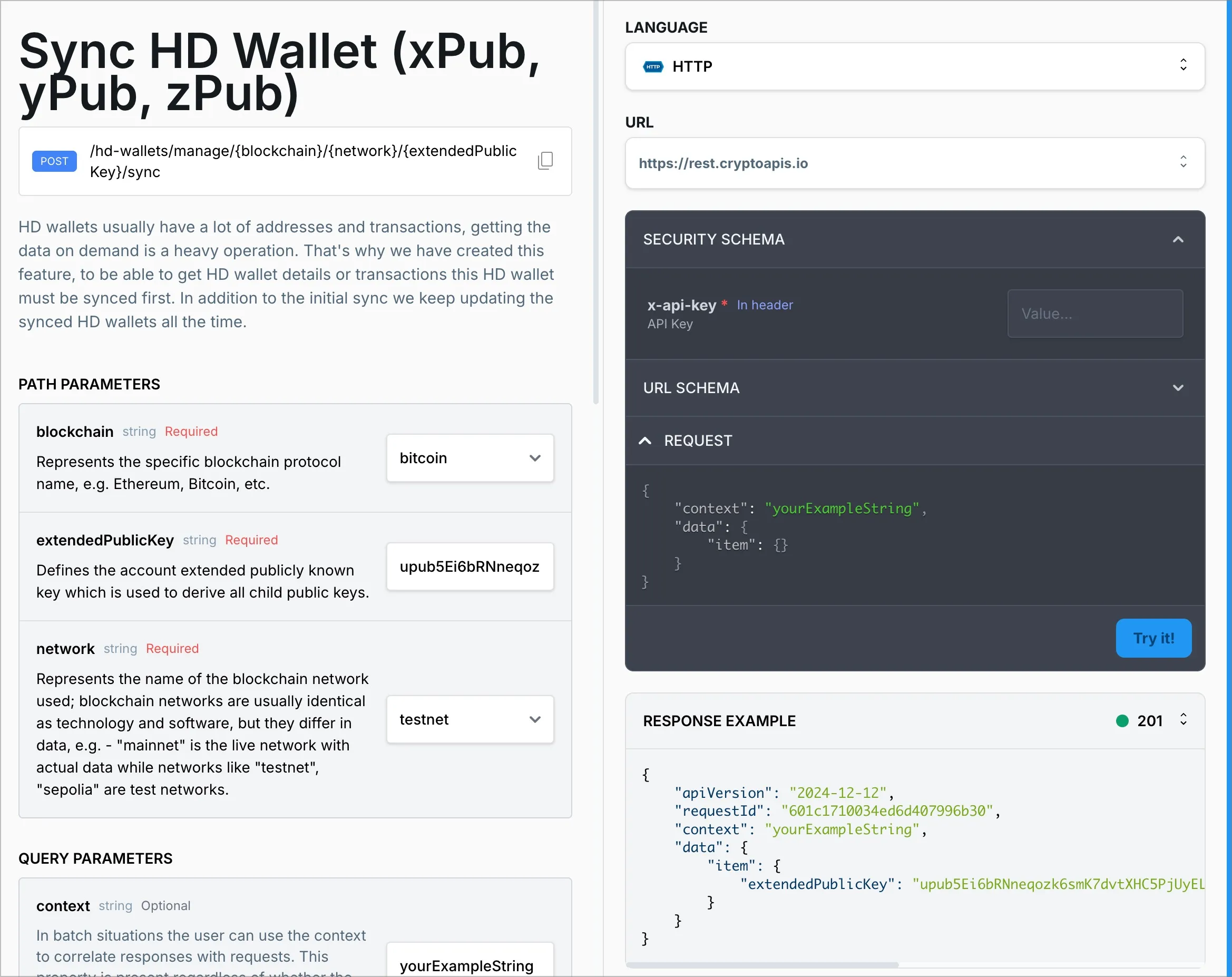 CryptoAPIs HD Wallet Sync API documentation